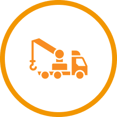Crane truck icon in orange circle